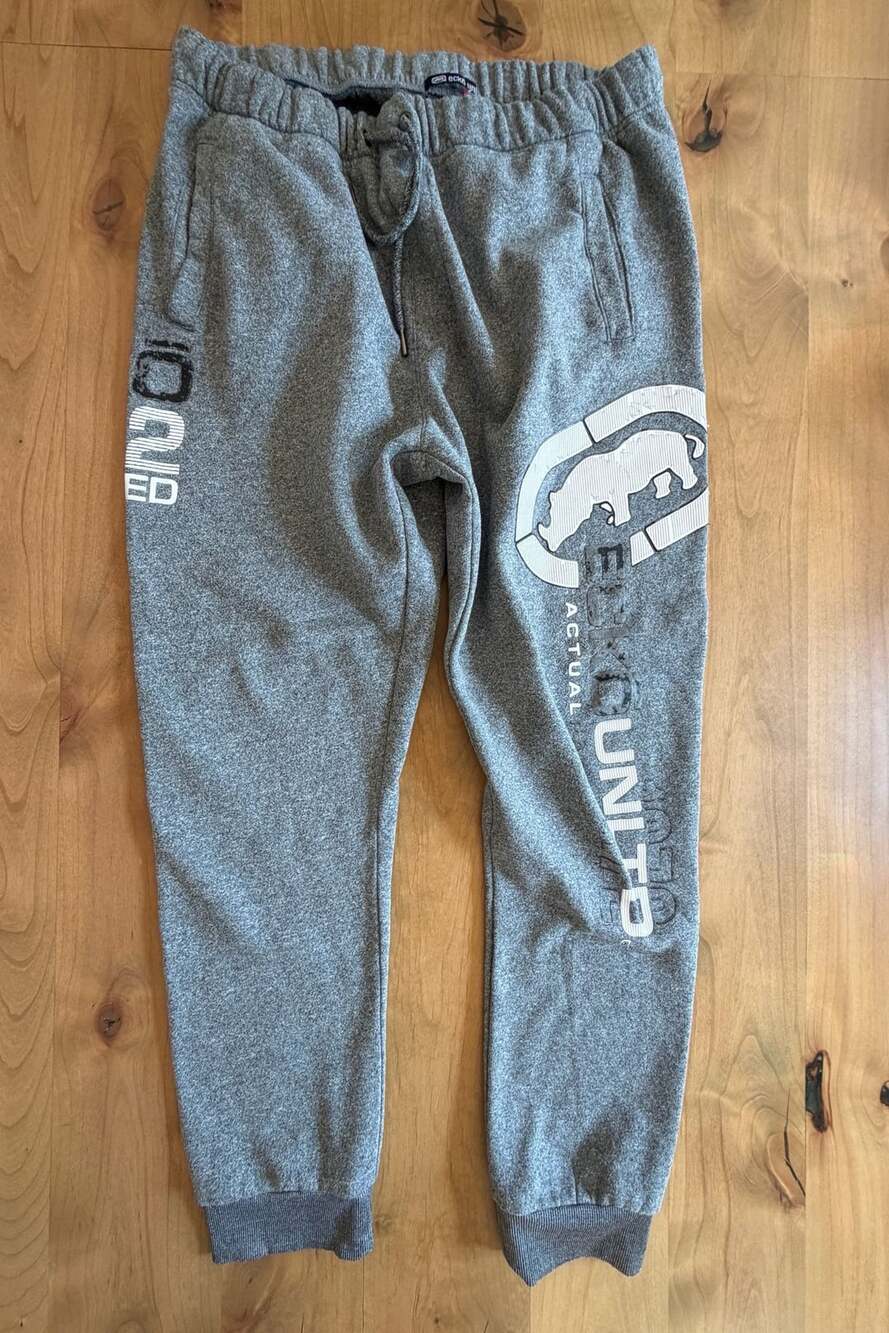 Ecko Unltd Men's Heather Grey Fleece Puff Print Logo Jogger Sweatpants